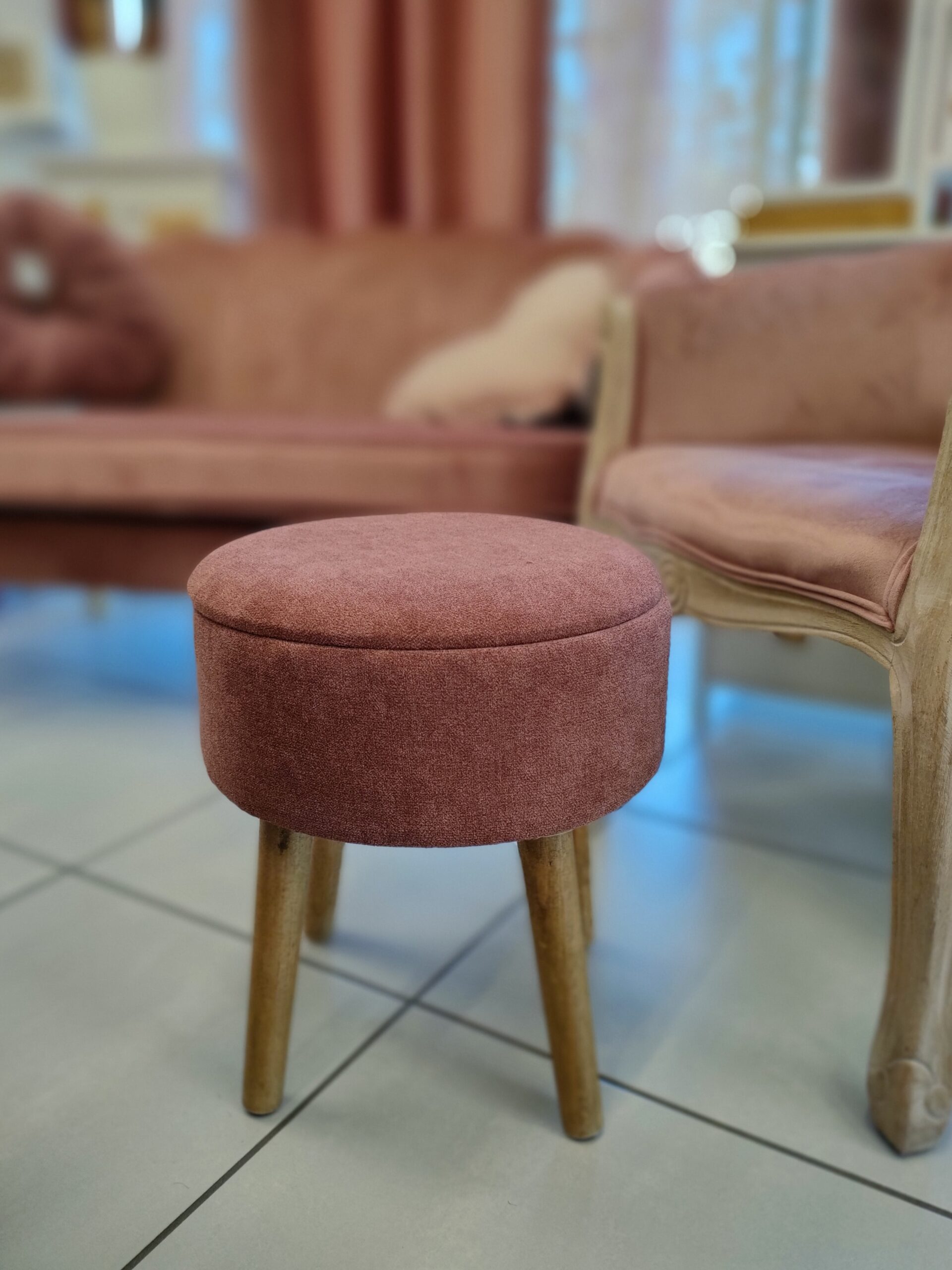 Pouf Siviglia ciniglia rosa antico D.36*42