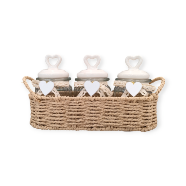 Set Cesta 3 Barattoli Vetro Tappo Ceramica